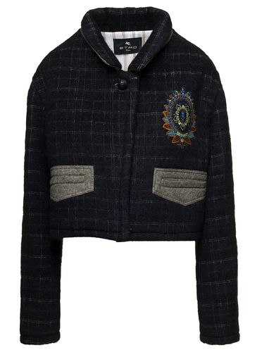 Cropped Jacket With Embroidery And Check Motif In Wool Blend Woman - Etro - Modalova