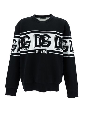 Black Crewneck Sweater With Dg Motif In Wool Blend Man - Dolce & Gabbana - Modalova