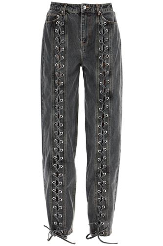 Black Organic Cotton Wide Leg Pants With Lace - Rotate by Birger Christensen - Modalova