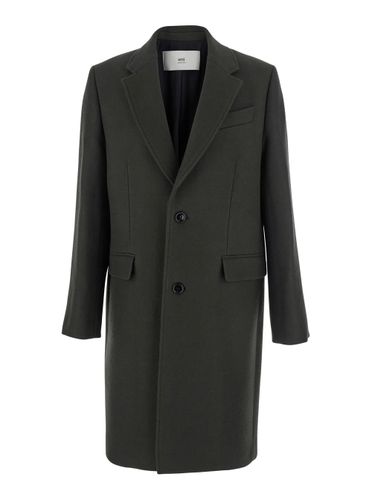Green Single-breasted Coat With Peak Revers In Wool Man - Ami Alexandre Mattiussi - Modalova