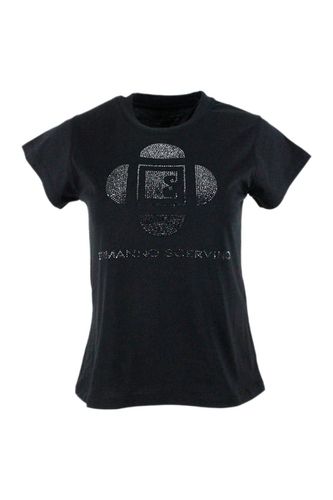 Short Sleeve Crewneck T-shirt With Crystal Logo - Ermanno Scervino - Modalova