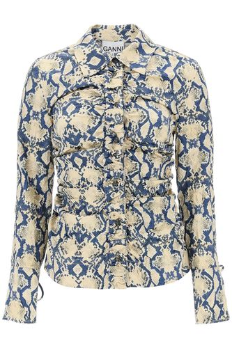 Crinkled Satin Shirt With Snake Print - Ganni - Modalova