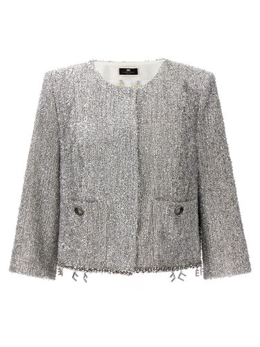 Lurex Tweed Crop Jacket - Elisabetta Franchi - Modalova