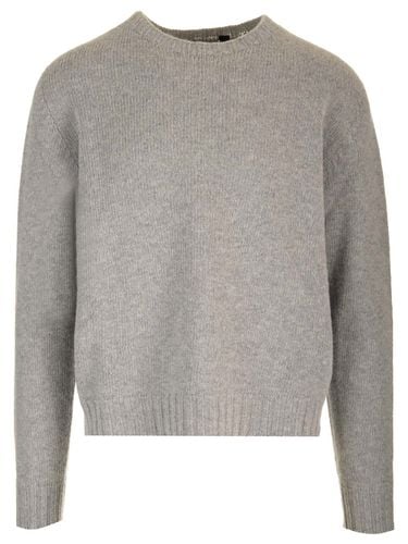 Grey Wool Sweater With White Curved Logo On The Back - Palm Angels - Modalova