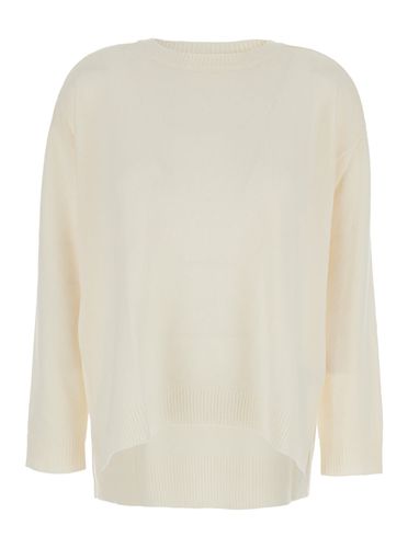 White Crewneck Sweater With Asymmetric Hem In Wool And Cashmere Woman - Parosh - Modalova