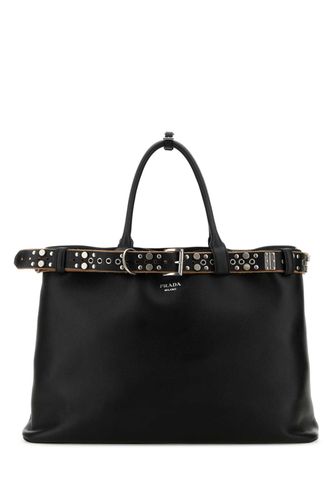 Black Leather Large Buckle Shopping Bag - Prada - Modalova