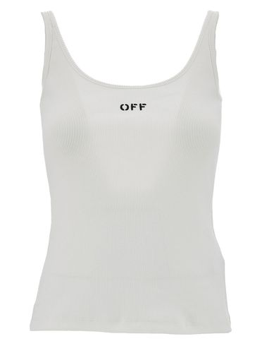 Off- Ribbed Tank Top With Contrasting Logo Embroidery In Stretch Cotton Woman - Off-White - Modalova