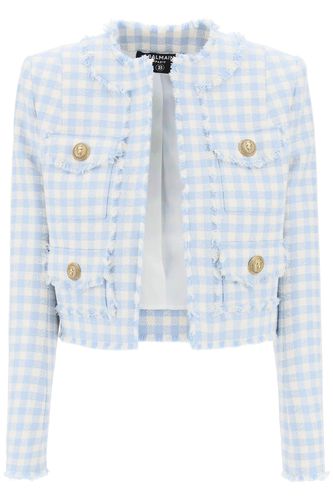 Bolero Jacket In Tweed With Gingham Pattern - Balmain - Modalova