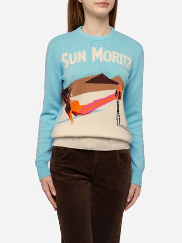 Light Blue Sweater New Queen With Sun Moritz Postcard Jacquard - MC2 Saint Barth - Modalova