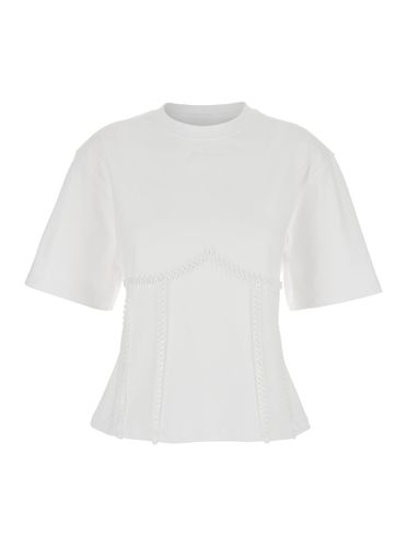 Crewneck T-shirt With Front Embellishments And Rear Bow Closure In Cotton Woman - Ganni - Modalova