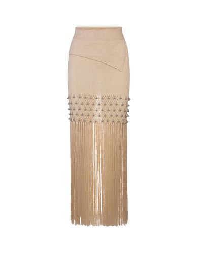 Nude Long Skirt With Fringes And Pearls - Paco Rabanne - Modalova