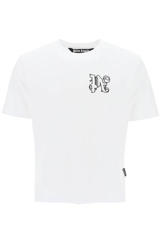 White T-shirt With Monogram - Palm Angels - Modalova