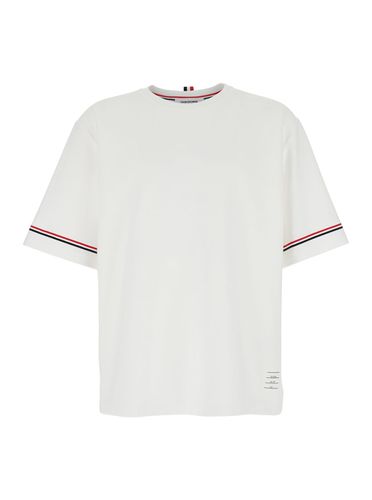 Crewneck T-shirt With Rwb Detail On Neck And Sleeve In Cotton Man - Thom Browne - Modalova