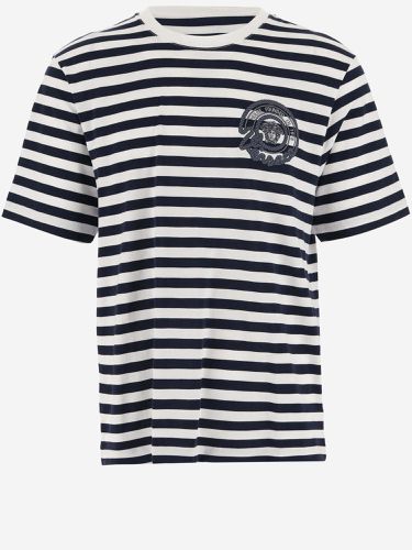 Striped Cotton T-shirt With Logo - Versace - Modalova