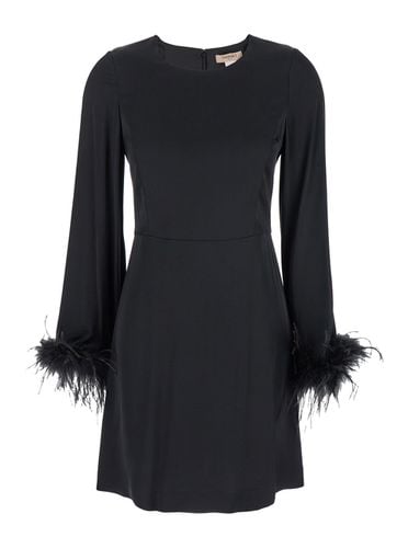 Black Crewneck Dress With Feathered Cuffs In Viscose Woman - TwinSet - Modalova