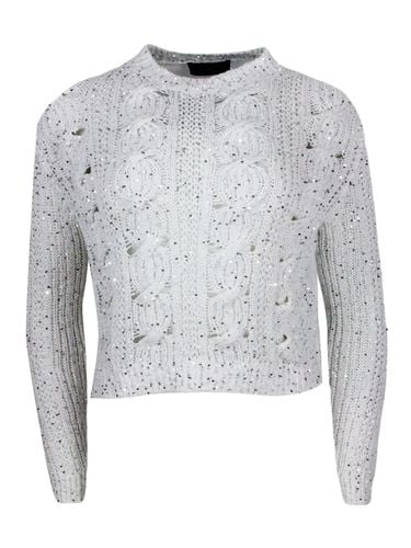 Long-sleeved Crew-neck Sweater In Cotton With Braided Work Embellished With Microsequins And Back Part In Breathable Technical Fabric - Lorena Antoniazzi - Modalova