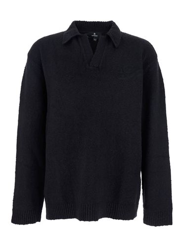 Black Long-sleeve Polo Shirt With Classic Collar And Ribbed Trims In Cotton Blend Stretch Man - REPRESENT - Modalova