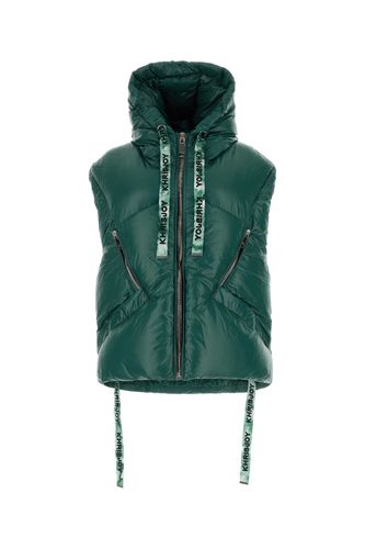 Bottle Green Nylon Sleeveless Puff Shiny Down Jacket - Khrisjoy - Modalova