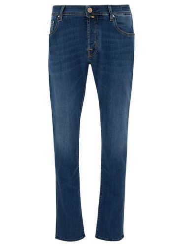 Blue Slim Low Waisted Jeans With Patch In Cotton Denim Man Jeans - Jacob Cohen - Modalova