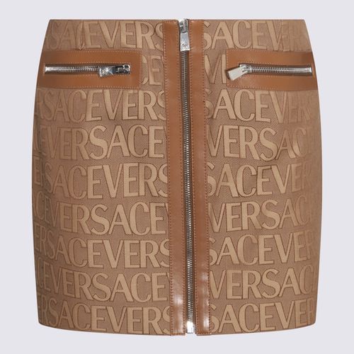 Beige Cotton And Brown Leather Skirt - Versace - Modalova