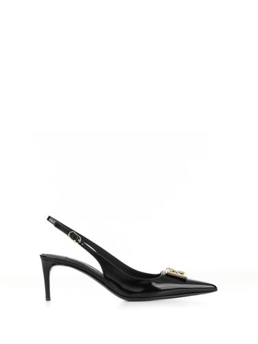 Leather Slingback Pumps With Logo - Dolce & Gabbana - Modalova