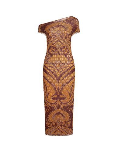 Etro Brown Printed Tulle Midi Dress - Etro - Modalova