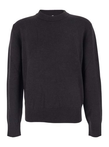 Dark Crew Neck Sweater With Dropped Shoulder In Wool Blend Man - Sunflower - Modalova