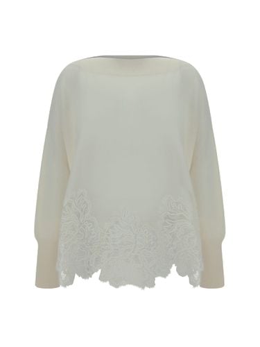 Ivory Boat Neck Sweater With Lace Insert - Ermanno Scervino - Modalova