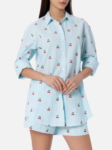 Woman Seersucker Cotton Shirt Brigitte With Cherry Patches - MC2 Saint Barth - Modalova