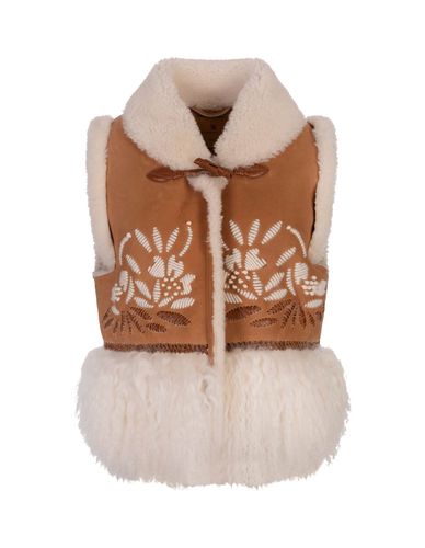 Shearling Short Gilet With Embroidery And Fur - Ermanno Scervino - Modalova