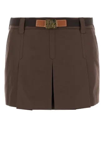 Brown Cotton Blend Mini Skirt - Miu Miu - Modalova