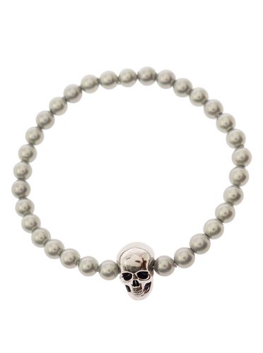 Silver-colored Beaded Bracelet With Skull Charm In Brass Man - Alexander McQueen - Modalova