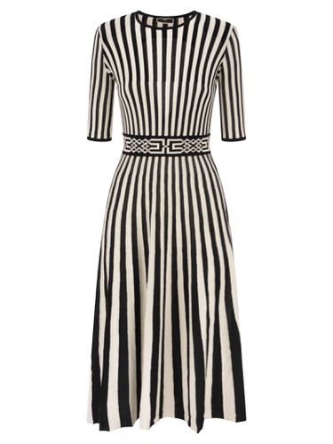 Midi Dress With Two-tone Pleated Skirt - Elisabetta Franchi - Modalova