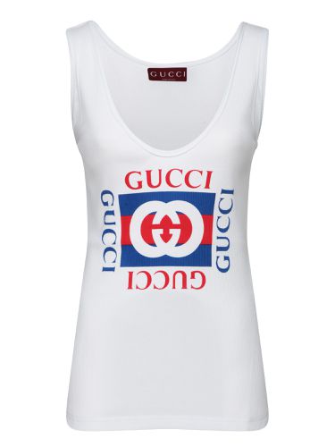 Blue- Cotton Logo Tank Top - Gucci - Modalova