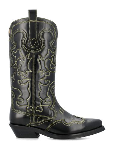 Mid Shaft Embroidered Western Boots - Ganni - Modalova