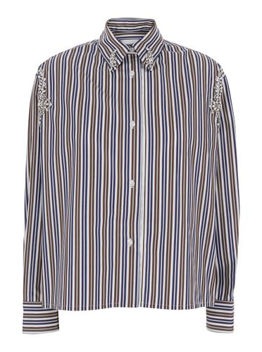 Shirt With Front Crystal Embellishments And All-over Striped Motif In Cotton Woman - Des Phemmes - Modalova