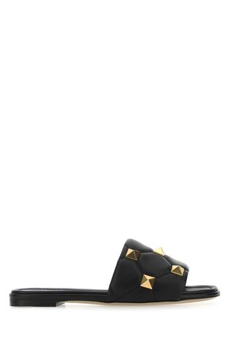 Black Nappa Leather Roman Stud Slippers - Valentino Garavani - Modalova