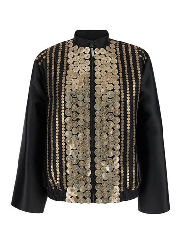 Bomber Jacket With Embroideries And Golden Detail In Satin Woman - Alberta Ferretti - Modalova