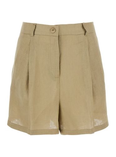 Shorts With Belt Loops And Button Closure In Linen Woman - SEMICOUTURE - Modalova