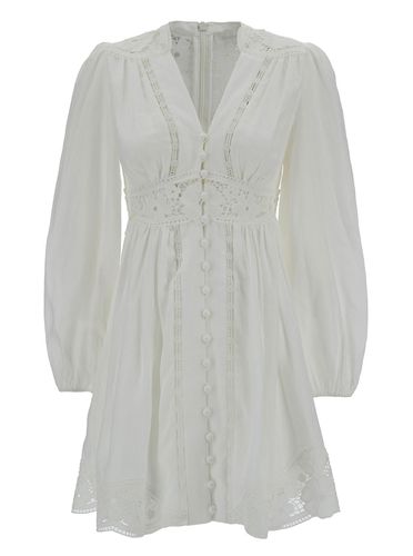 Mini White Dress With Embroideries And Puff Sleeves In Linen Woman - Zimmermann - Modalova