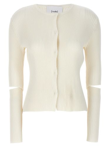 Cutout Detail Ribbed Cardigan - nude - Modalova