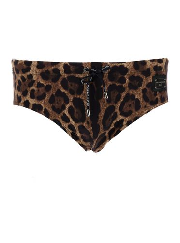 All-over Leopard Print Swimsuit Briefs In Technical Fabric Man - Dolce & Gabbana - Modalova