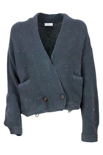 Cardigan Sweater With Micro Sequins - Brunello Cucinelli - Modalova