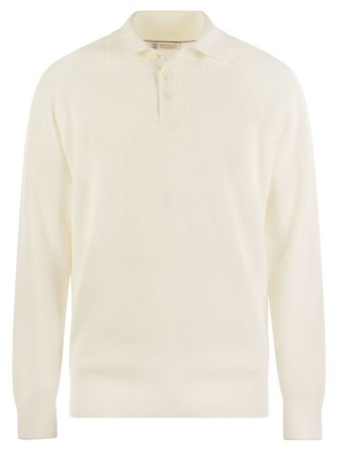 Cotton Rib Knit Polo Shirt With Long Raglan Sleeve - Brunello Cucinelli - Modalova