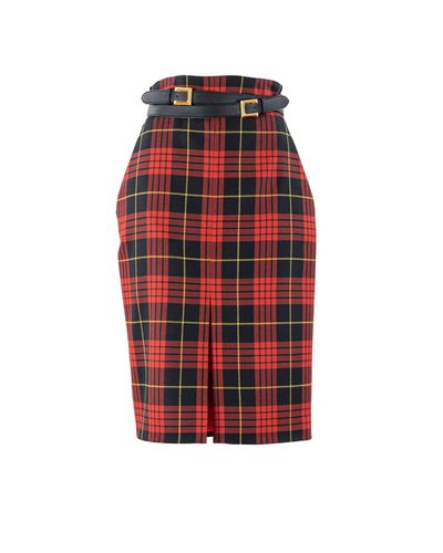 Tartan Belted Midi Skirt - Elisabetta Franchi - Modalova