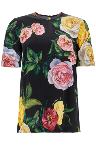 Black Silk T-shirt With Floral Print - Dolce & Gabbana - Modalova