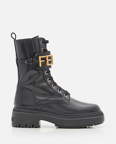 Leather Combat Boots With Golden Logo - Fendi - Modalova