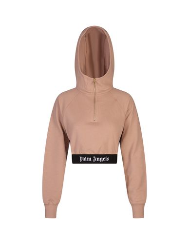 Crop Hoodie With Logo Band - Palm Angels - Modalova