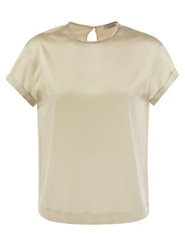 Stretch Silk Satin T-shirt With Necklace - Brunello Cucinelli - Modalova