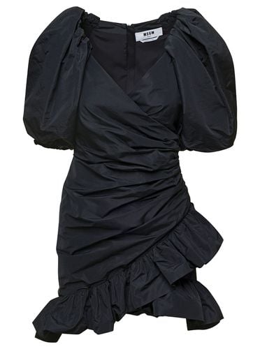 Mini Dress With Puff Sleeves And All-over Gatherings In Taffeta Woman - MSGM - Modalova